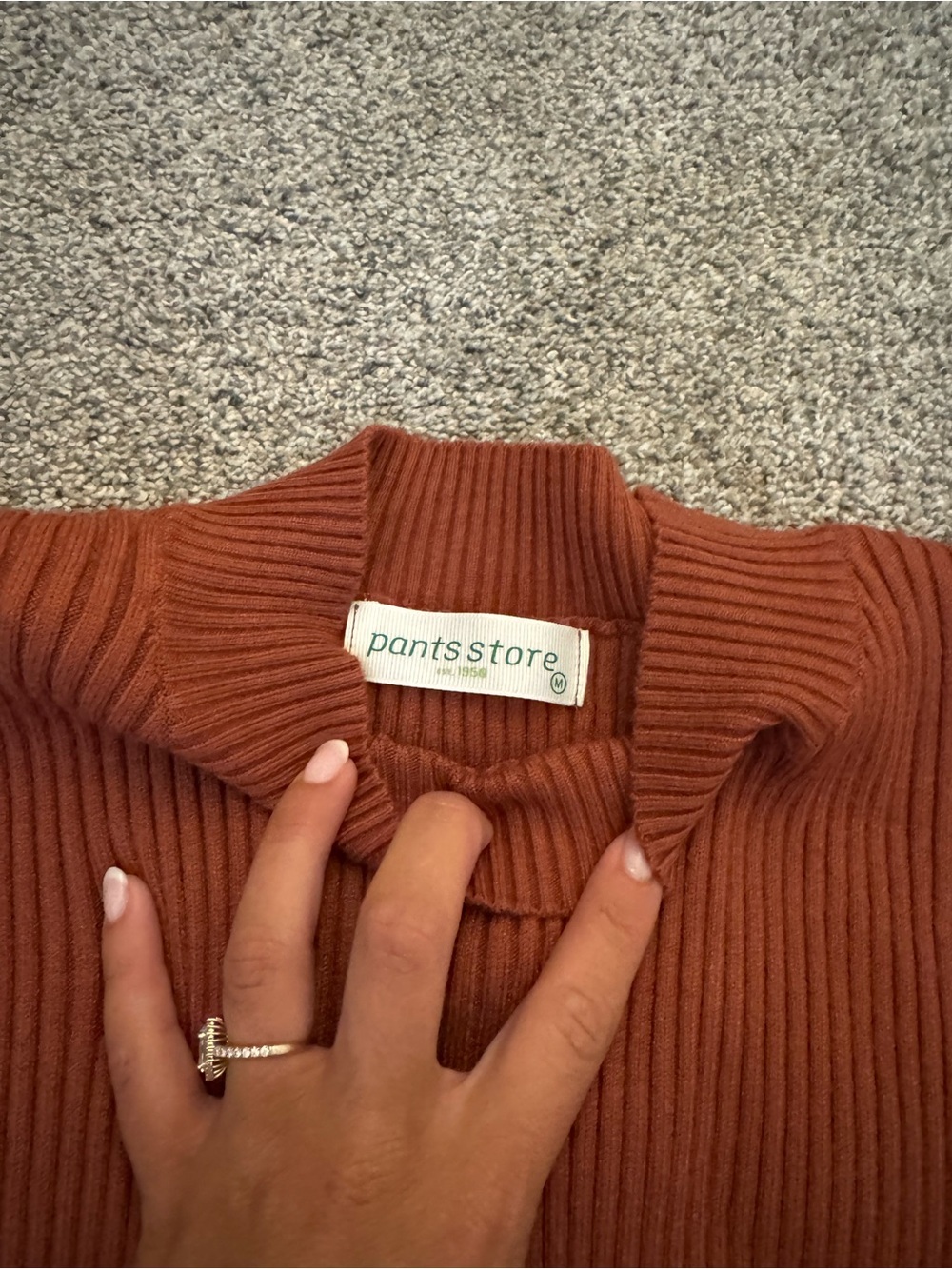 Rust Brown Ribbed Mock Neck Sweater Vest with White Peplum Blouse - Picture 2 of 2